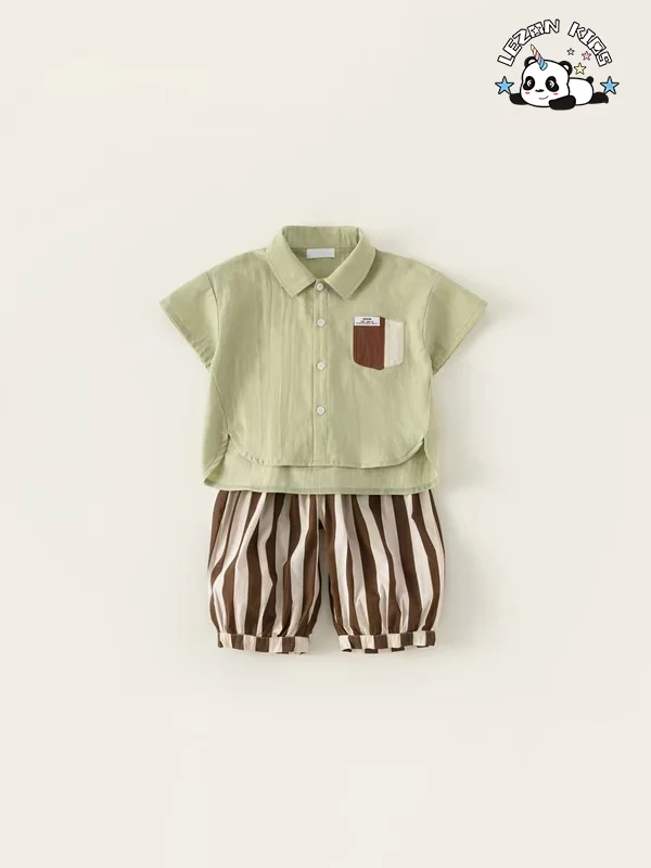 LEZONKIDS - OEM Customizable Little Gentle Short Sleeve and Pant Button Outfits Boys Clothing Sets 2-14 Years Old